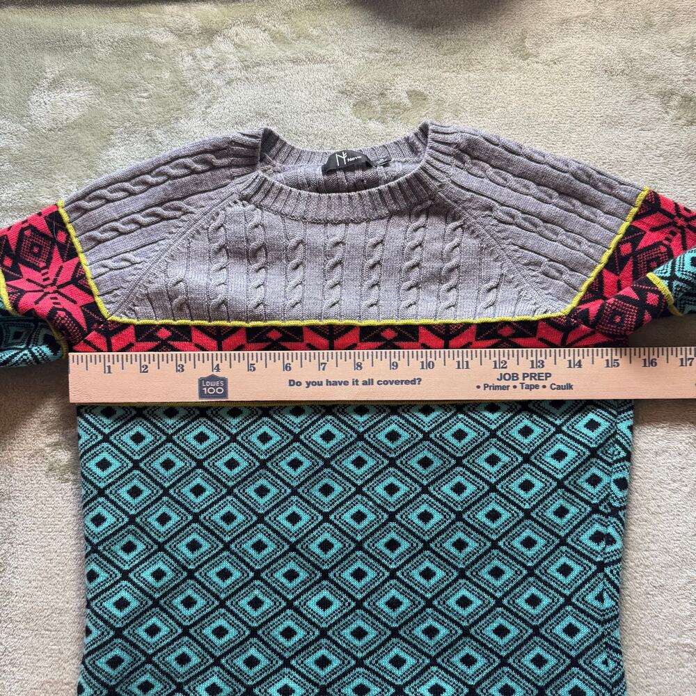 Neve Merino Wool Ski Sweater Cable Knit Nordic Geometric Crewneck Small - Picture 7 of 13